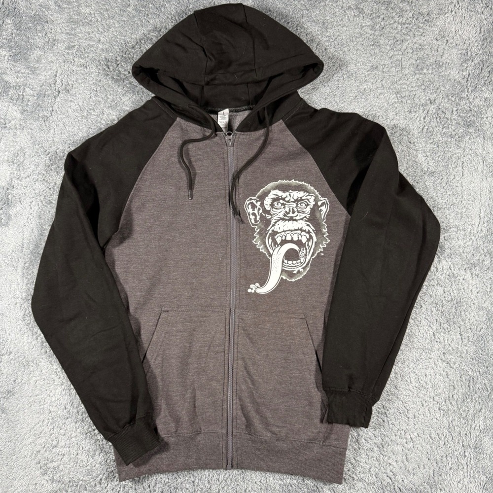 Gas Monkey Garage Full Zip Hoodie Jacket Men's Size S Gray Black Monkey Graphic